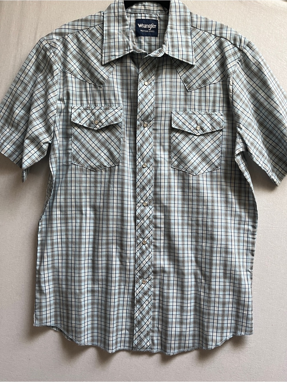 Wrangler Western Short Sleeve Plaid Pearl Snap Shirt Size M